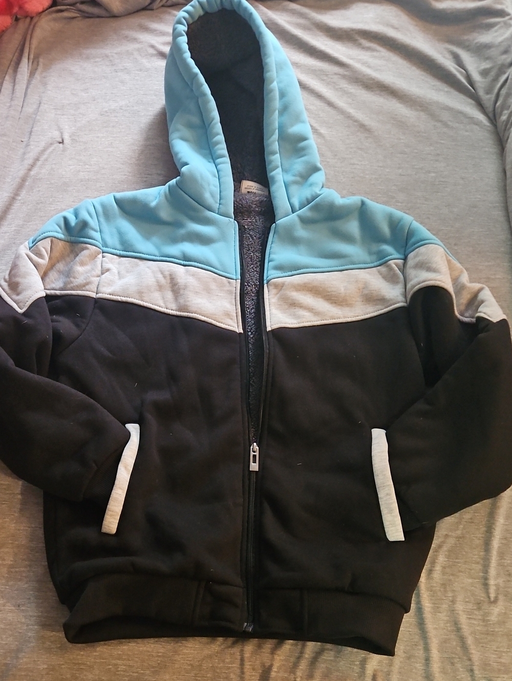 Kids Colorblock Zip Hoodie - Black, Light Blue & Gray